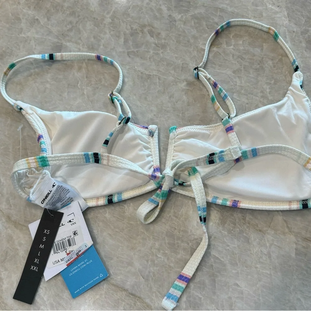 NWT O’Neill LOWTIDE PIQUE DOHENY‎ V-WIRE BRALETTE BIKINI SWIM TOP vanilla stripe